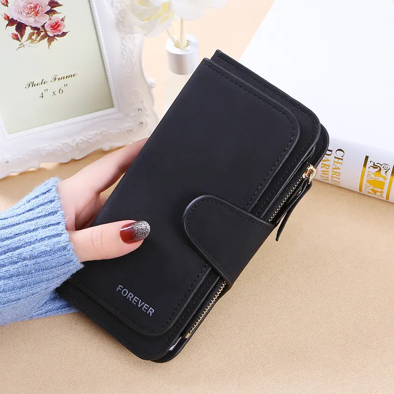 New buckle women's Korean version wallet three fold fashion women's bag multi-card women's purse frosted two-tone fabric