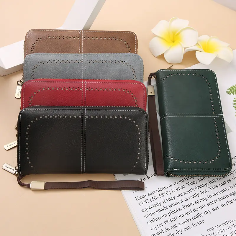 RFID anti-theft long wallet for men and women; 2025 cross-border new version; large capacity mobile phone bag; vintage hollowedo