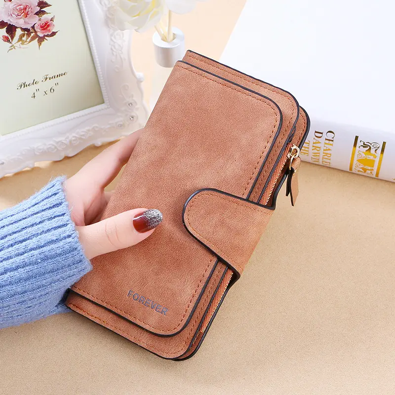 New buckle women's Korean version wallet three fold fashion women's bag multi-card women's purse frosted two-tone fabric