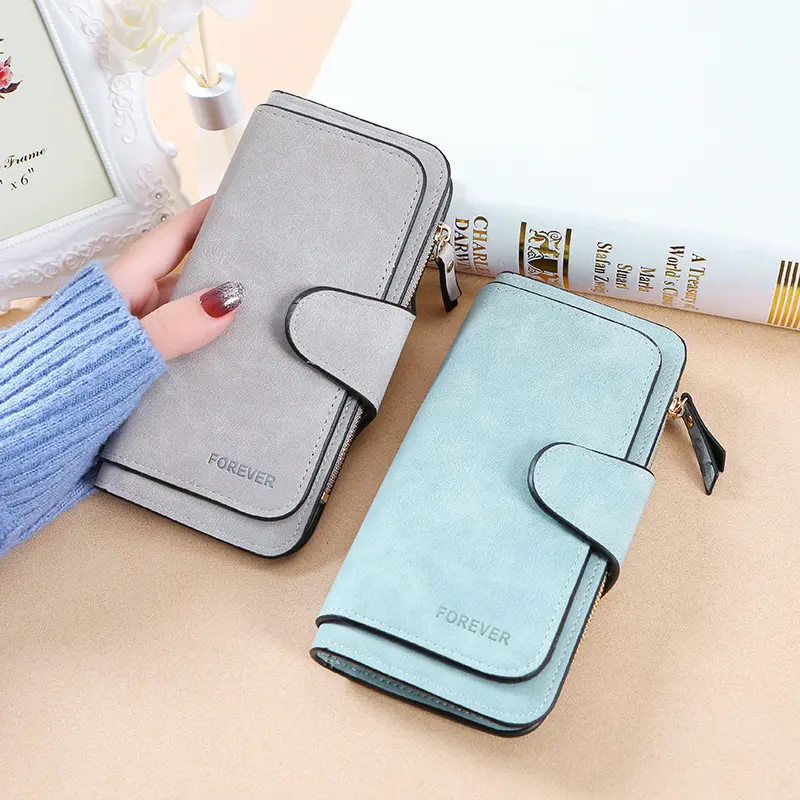 New buckle women's Korean version wallet three fold fashion women's bag multi-card women's purse frosted two-tone fabric