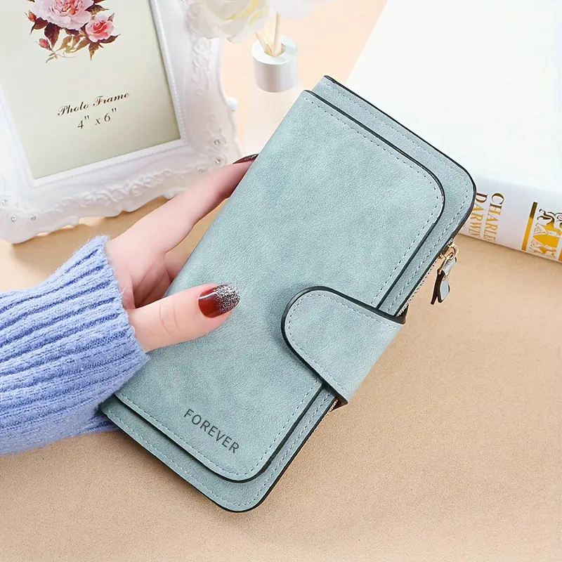 New buckle women's Korean version wallet three fold fashion women's bag multi-card women's purse frosted two-tone fabric