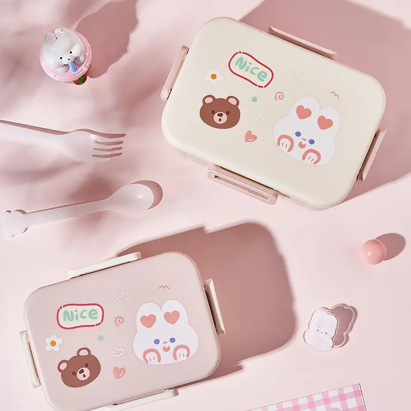 Cute Bento Lunch Box School Heater Portable Plastic Lunch Container For Kids Girls Bread Sandwich Food Warmer Compartments