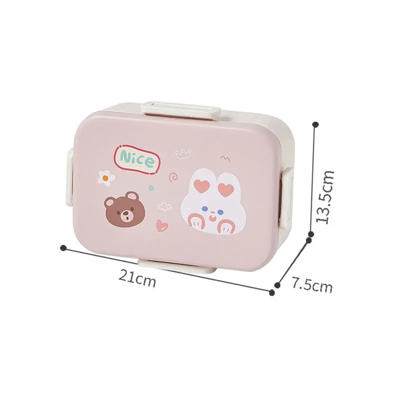 Cute Bento Lunch Box School Heater Portable Plastic Lunch Container For Kids Girls Bread Sandwich Food Warmer Compartments