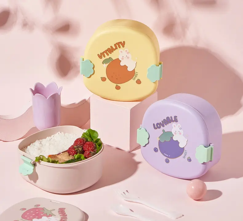 Cartoon Bento Lunch Box for Kids, Leakproof Lunch Fruit Container for Girls, Boys, Toddlers with 2-3 Compartments,Microwave Safe