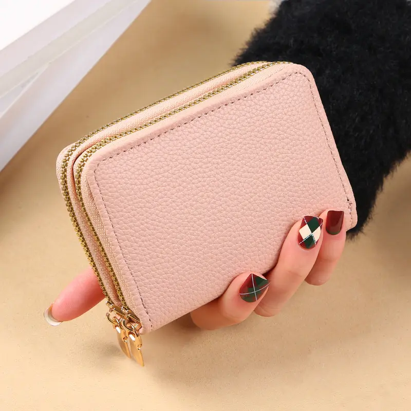 Multi Functional Card Bag, Organ Card Bag, Double-layer Zipper, WOMEN'S Wallet, Large Capacity PU Card Holder