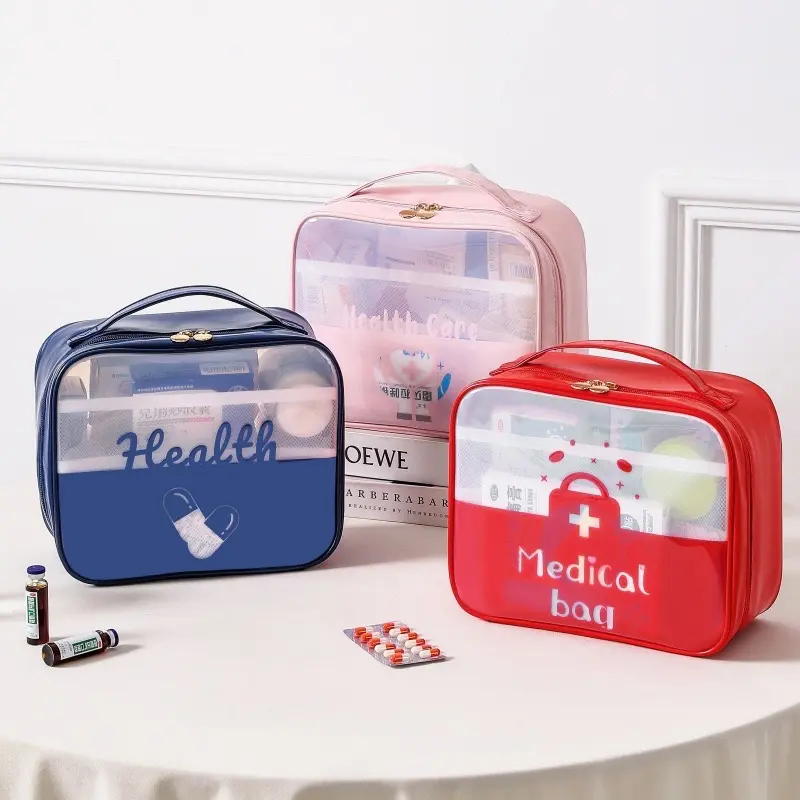 Transparent waterproof medicine kit Travel portable first aid kit Home medicine storage bag Large capacity portable medical kit