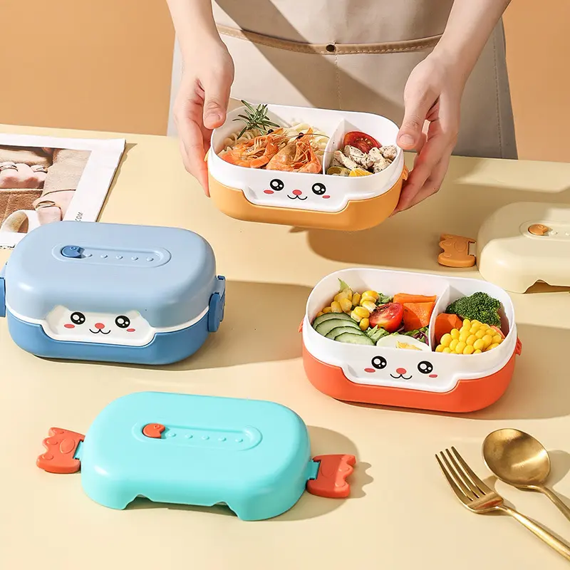 Portable Hermetic Lunch Box 2 Grids Children School Student Bento Box Food Vegetables Containers Leakproof Sealed Lunch Boxes