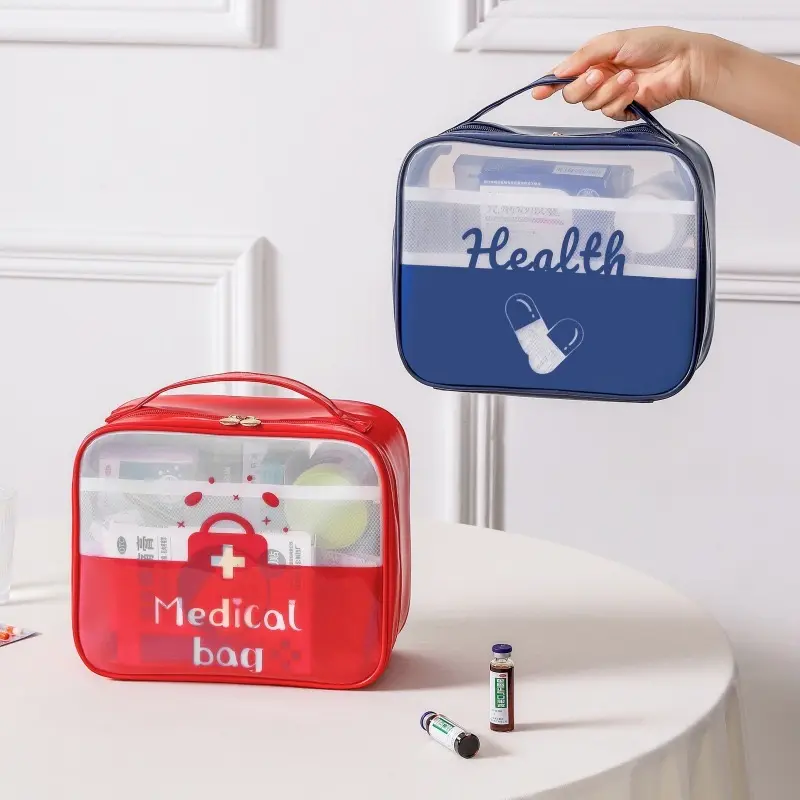 Transparent waterproof medicine kit Travel portable first aid kit Home medicine storage bag Large capacity portable medical kit
