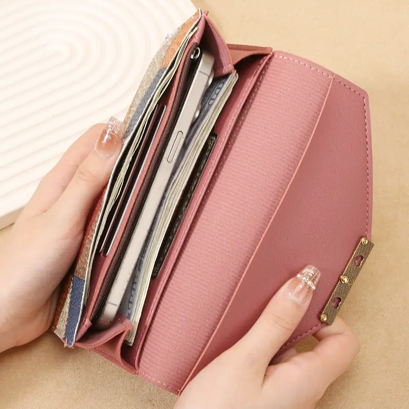 Wallet new style for women, Korean version, trendy personality, long, small fresh, multi-functional, buckle, daily, Korean retro