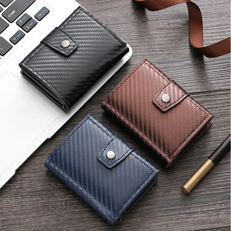 Men's card wallet, European and American auto-pop card buckle card clip, new metal aluminum shell RFID card sleeve, cross-border