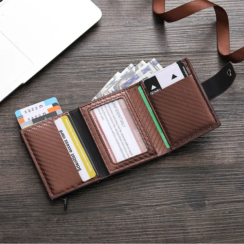 Men's card wallet, European and American auto-pop card buckle card clip, new metal aluminum shell RFID card sleeve, cross-border