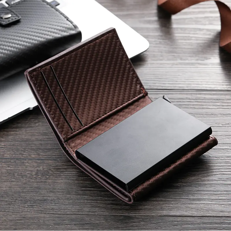 Men's card wallet, European and American auto-pop card buckle card clip, new metal aluminum shell RFID card sleeve, cross-border