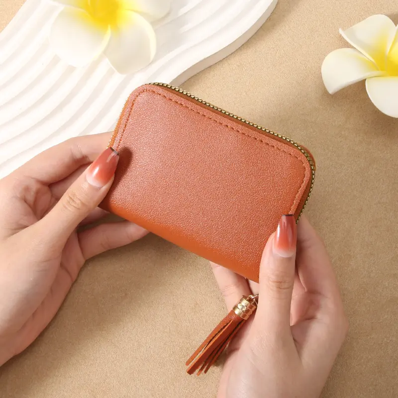 New women's short wallet simple plaid embossed handbag zipper bag multi-card slot purse card bag