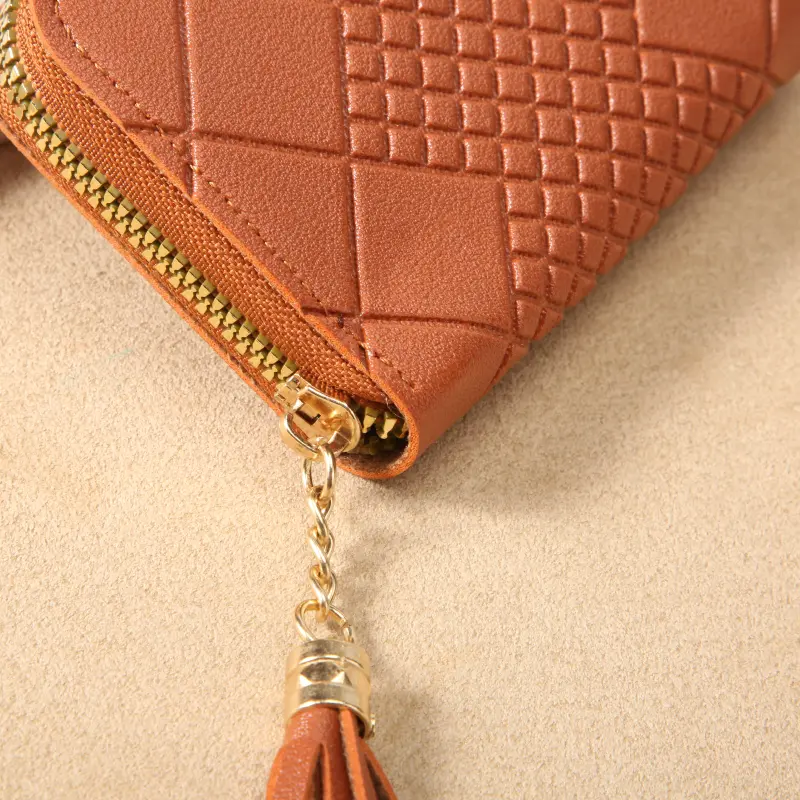 New women's short wallet simple plaid embossed handbag zipper bag multi-card slot purse card bag