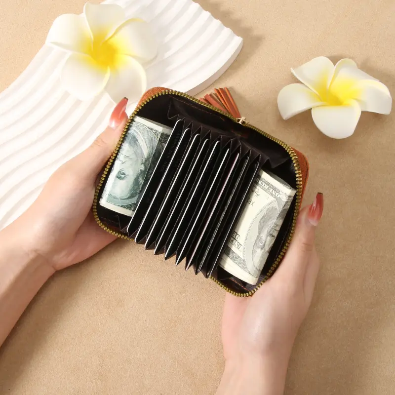 New women's short wallet simple plaid embossed handbag zipper bag multi-card slot purse card bag