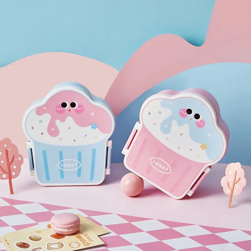 Cute Bento Lunch Box School Heater Portable Plastic Lunch Container For Kids Girls Bread Sandwich Food Warmer Compartments