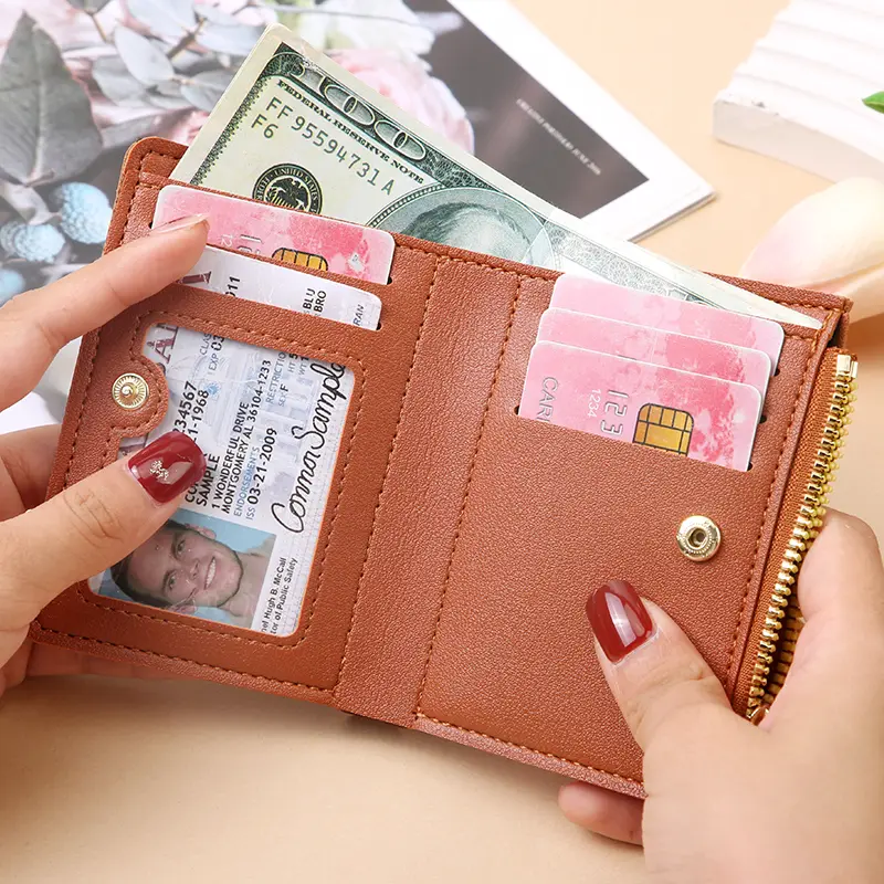 Short women's zipper wallet matte versatile purse versatile multi-card slot small money clip storage bag