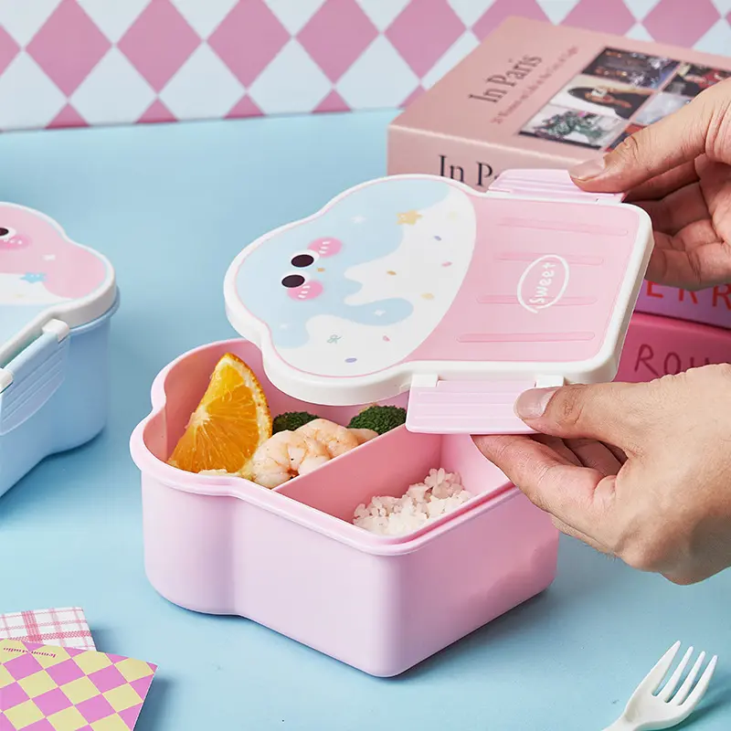 Cute Bento Lunch Box School Heater Portable Plastic Lunch Container For Kids Girls Bread Sandwich Food Warmer Compartments
