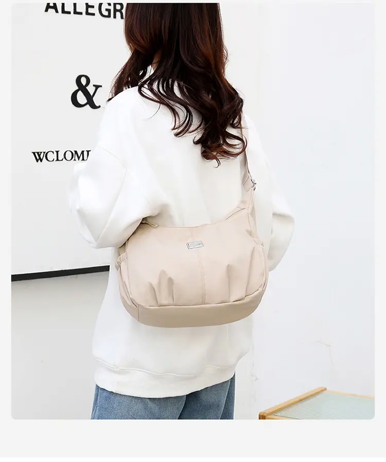 Casual Pleated Shoulder Bag Women's Dumpling Bag Office Ready Single Crossbody Bag Fashionable Soft Nylon Square Shape Bag