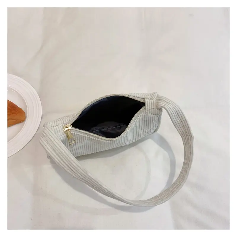 Retro Underarm Bag Women's Half Moon Shoulder Bag Fashion Solid Color Small Handbags For Women New Zipper Corduroy Clutch