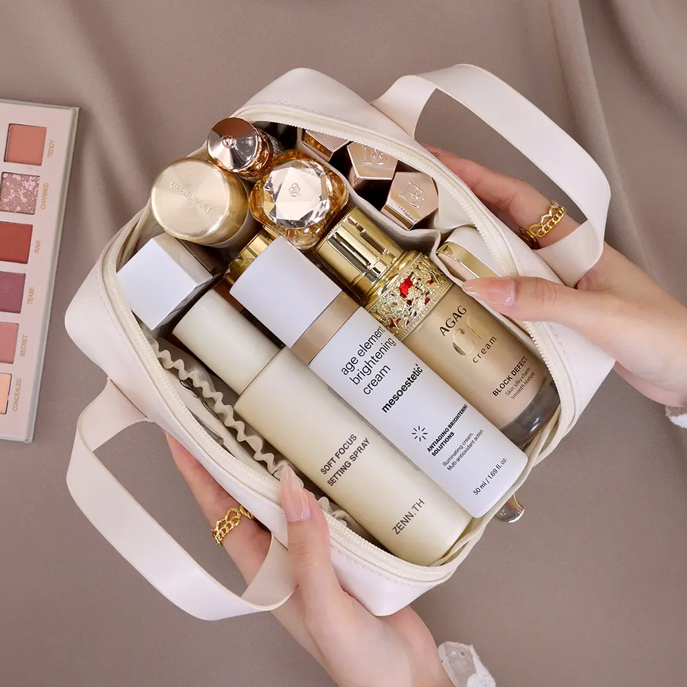 Large Capacity Fashion Cosmetic Bag Portable PU Travel Makeup Pouch Waterproof Bathroom Wash Bags Multifunctional Toiletry Kit