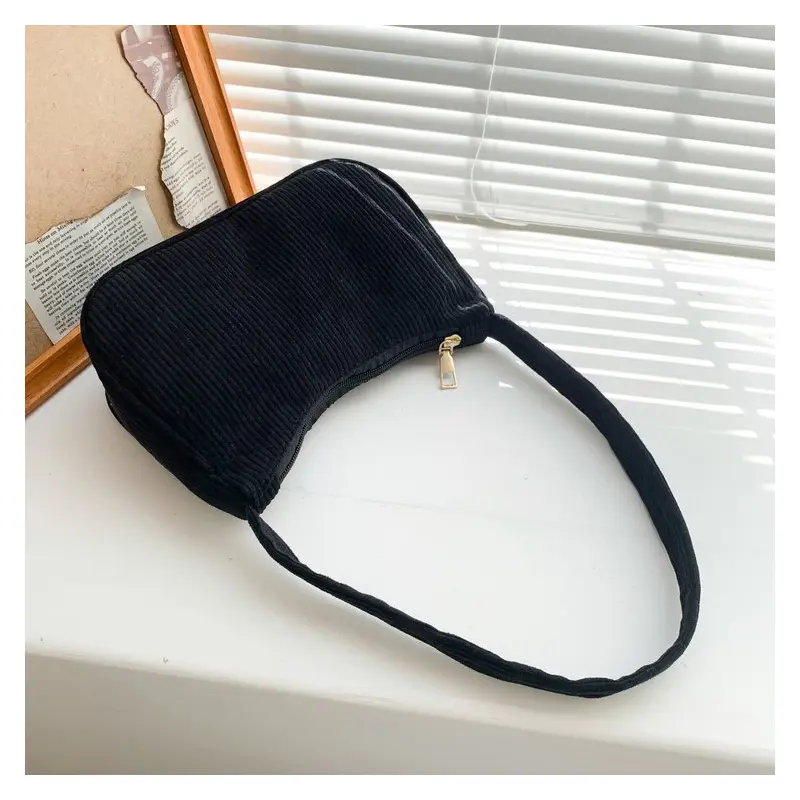 Retro Underarm Bag Women's Half Moon Shoulder Bag Fashion Solid Color Small Handbags For Women New Zipper Corduroy Clutch
