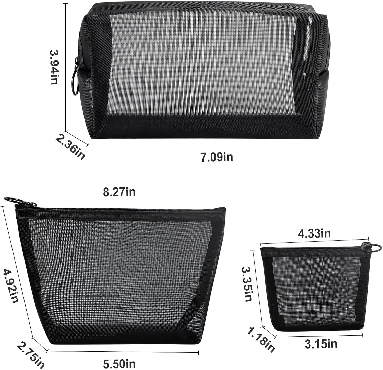 1PC Travel Black Mesh Cosmetic Bag Zipper Makeup Bag For Women Wash Toiletry Bag Makeup Organizer Portable Storage Pouch