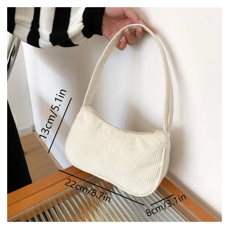 Retro Underarm Bag Women's Half Moon Shoulder Bag Fashion Solid Color Small Handbags For Women New Zipper Corduroy Clutch