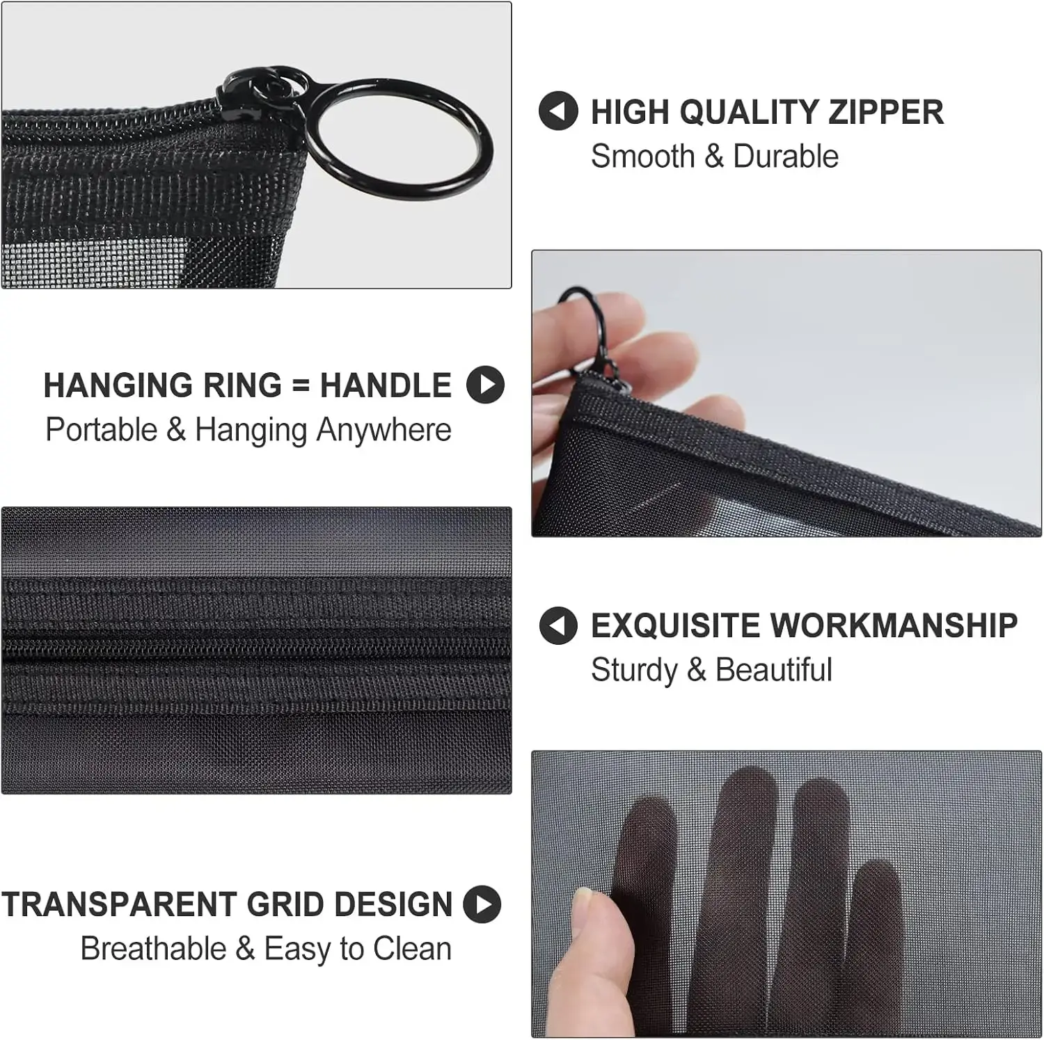1PC Travel Black Mesh Cosmetic Bag Zipper Makeup Bag For Women Wash Toiletry Bag Makeup Organizer Portable Storage Pouch
