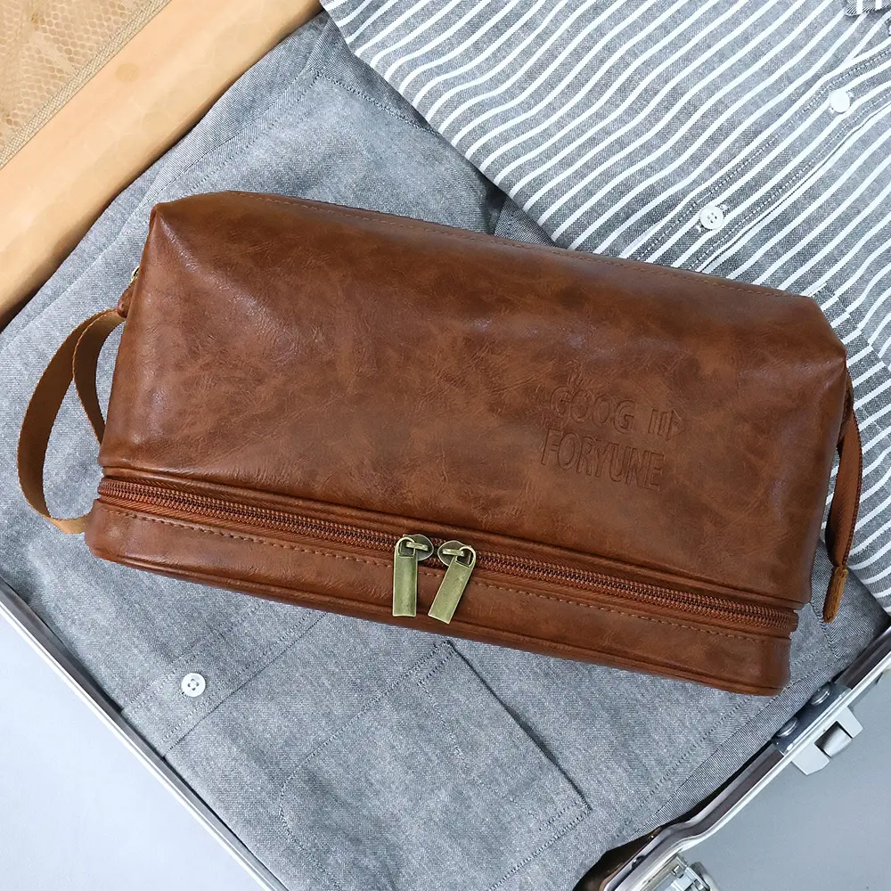 Men Business Travel Wash Toiletry Bag Waterproof PU Leather Bathroom Shaving Tools Organizer Bag Makeup Pouch Women Cosmetic Bag