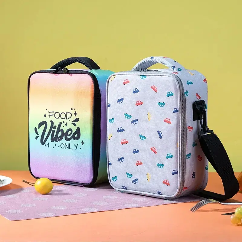 Portable Kawaii Cartoon Tote Thermal Lunch Box Bag Aluminum Foil Office Student Bento Storage Insulation Bags Shoulder Strap