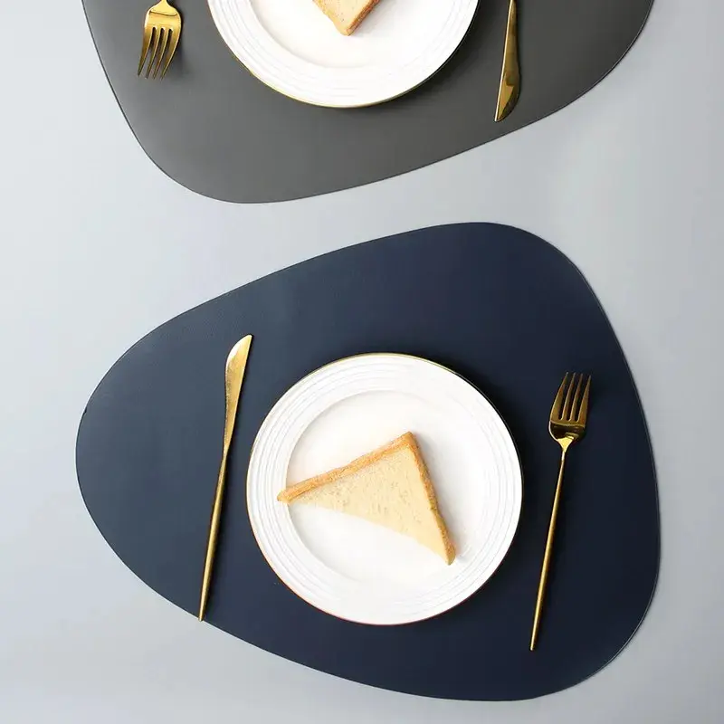 Placemat Table Mat Tableware Pad PU Leather Waterproof Heat Insulation Non-Slip Placemat Soft Black Brown Washable Bowl Coaster