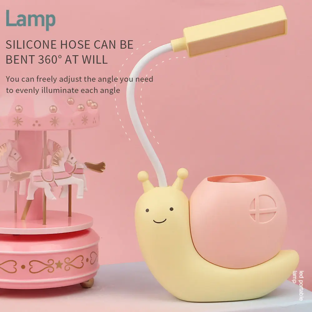 Cartoon Table Lamp Cute Snail Night Light USB Rechargeable LED Table Light Child Eye Protection Desk Lamp Reading Lamp With Pen
