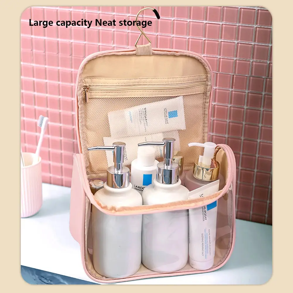Women Transparent Waterproof PVC Cosmetic Bag Travel Toiletry Organizer Tote Bag with Hook Makeup Storage Bag for Holiday Gifts