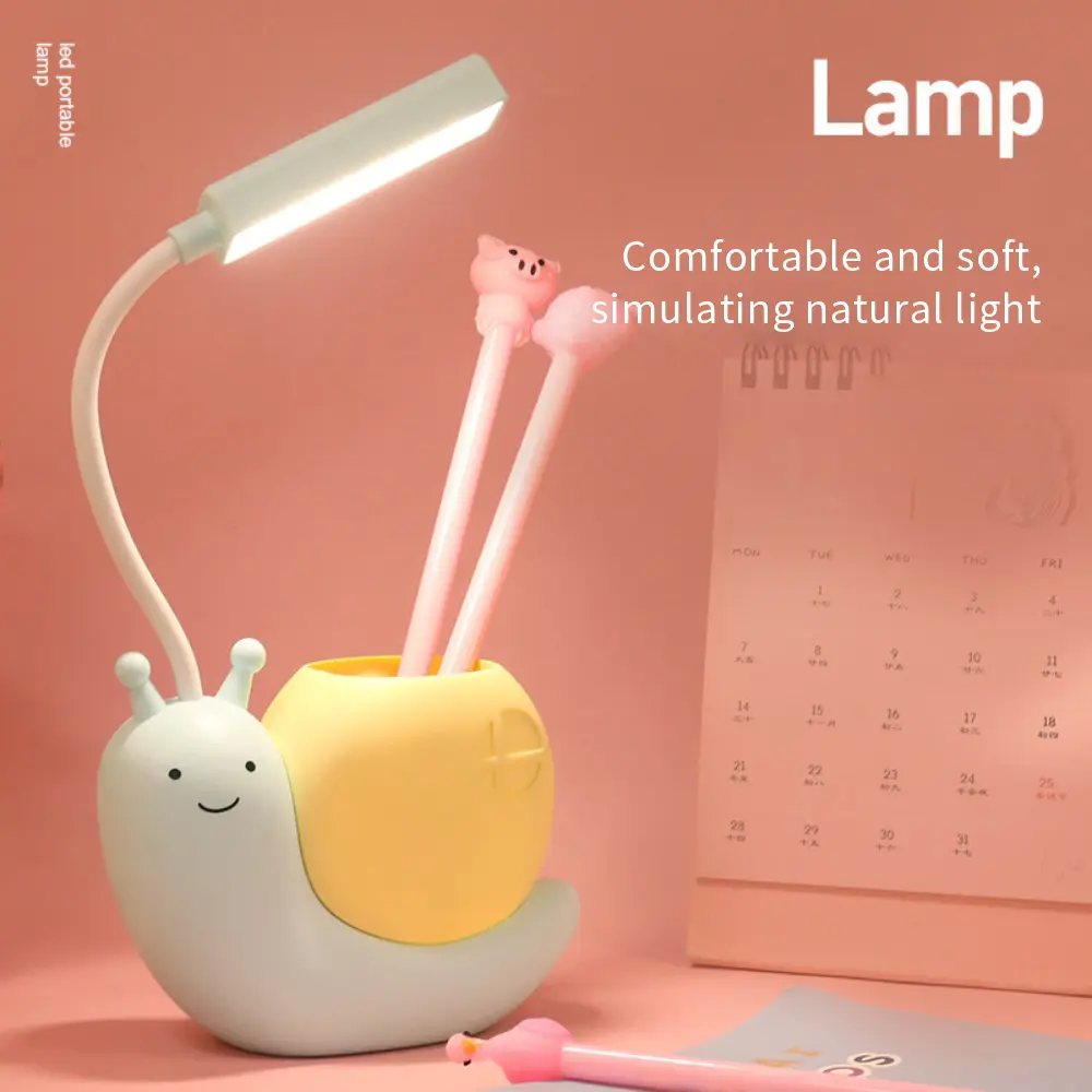 Cartoon Table Lamp Cute Snail Night Light USB Rechargeable LED Table Light Child Eye Protection Desk Lamp Reading Lamp With Pen