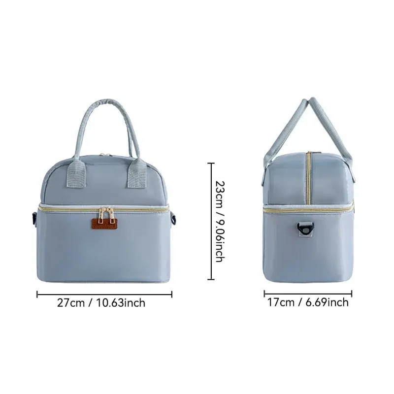 Double Layer Lunch Bag Thermal Insulation Lunch Box Storage Handbag Travel Picnic Food Pouch Multifunctional Mummy Shoulder Bags