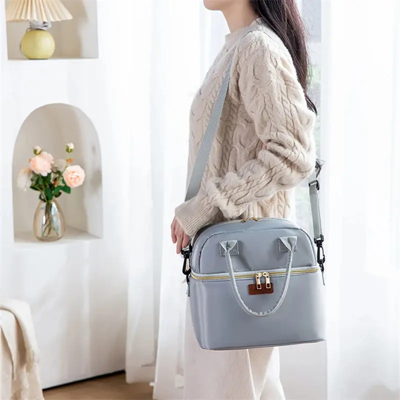 Double Layer Lunch Bag Thermal Insulation Lunch Box Storage Handbag Travel Picnic Food Pouch Multifunctional Mummy Shoulder Bags