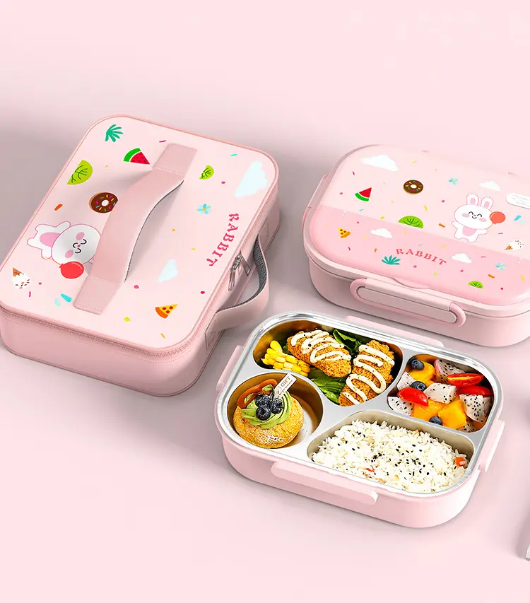 Insulated Bag Student Lunch Box Tote Bag Cartoon Rabbit Dinosaur Waterproof Bento Bag Handbag Birthday Gift