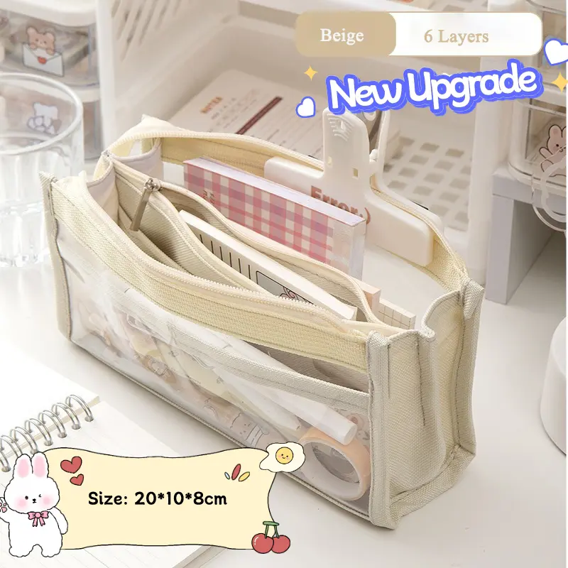 Six Layer Large Capacity Pencil Bag Pen Case Stationery Supplies High Appearance Aesthetic Transparent PVC Storage Organizer