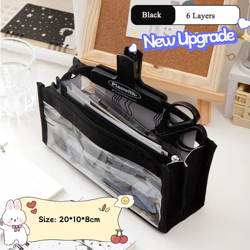 Six Layer Large Capacity Pencil Bag Pen Case Stationery Supplies High Appearance Aesthetic Transparent PVC Storage Organizer