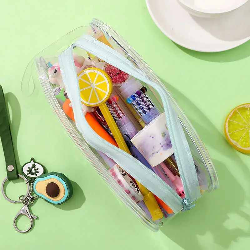Cute Avocado Transparent Quicksand Pencil Case Cartoon Peach Large Capacity Pencil Case Stationery Case Portable Cosmetic Bag