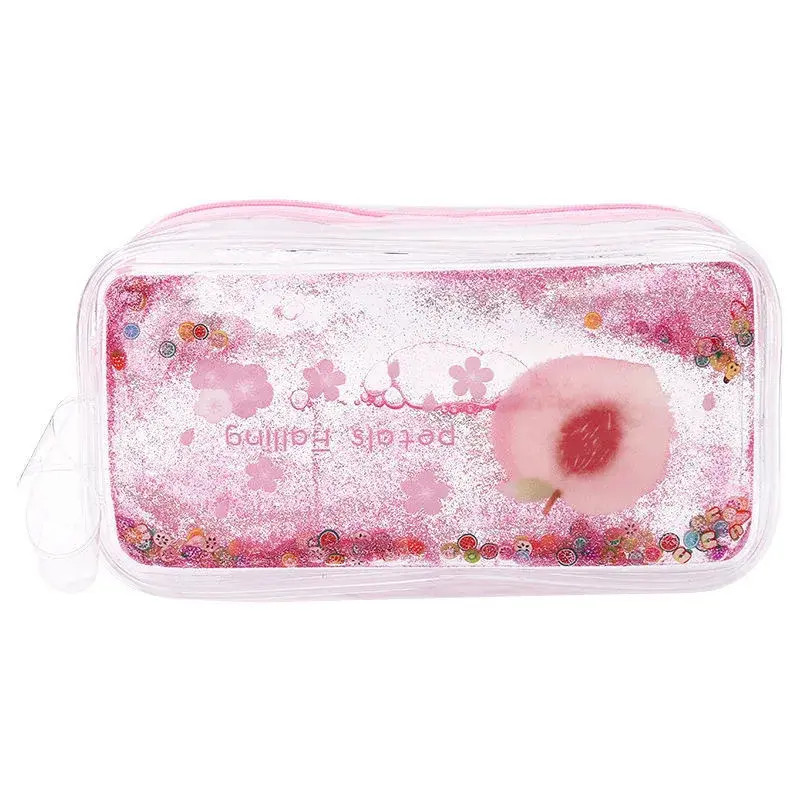 Cute Avocado Transparent Quicksand Pencil Case Cartoon Peach Large Capacity Pencil Case Stationery Case Portable Cosmetic Bag