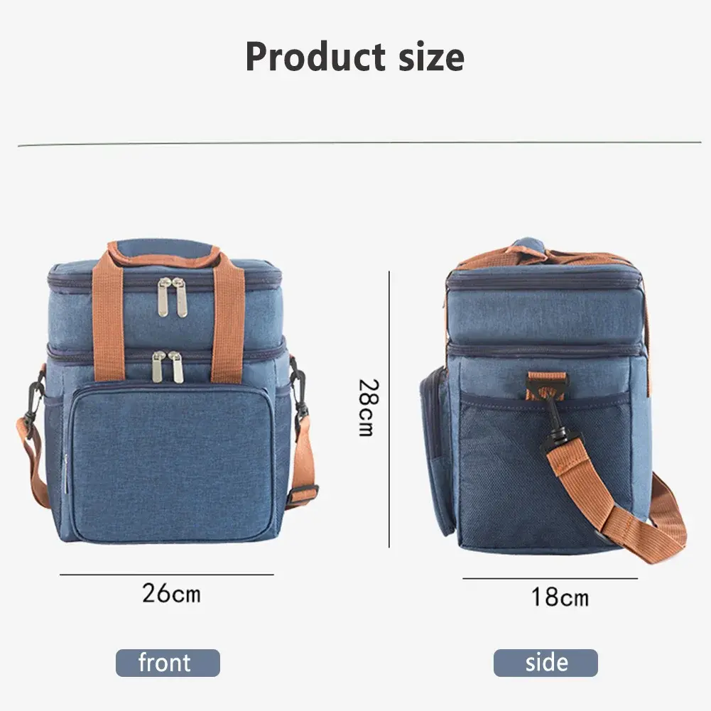 Double Layer Crossbody Lunch Bags Large Capacity Cooler Thermal Insulation Picnic Food Beverage Bag Outdoor Ice Bag Travel Bag