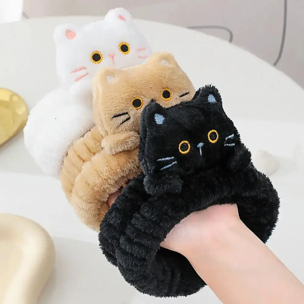 Cartoon Cute Cat Coral Fleece Head Bands ElasticMakeup Wash Face Hairbands Soft Traceless Facial Spa Headwear Hair Accessories
