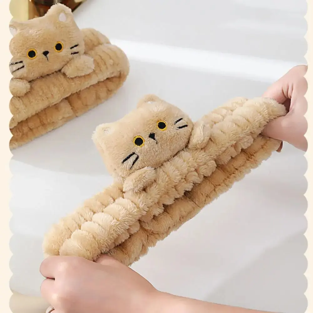 Cartoon Cute Cat Coral Fleece Head Bands ElasticMakeup Wash Face Hairbands Soft Traceless Facial Spa Headwear Hair Accessories