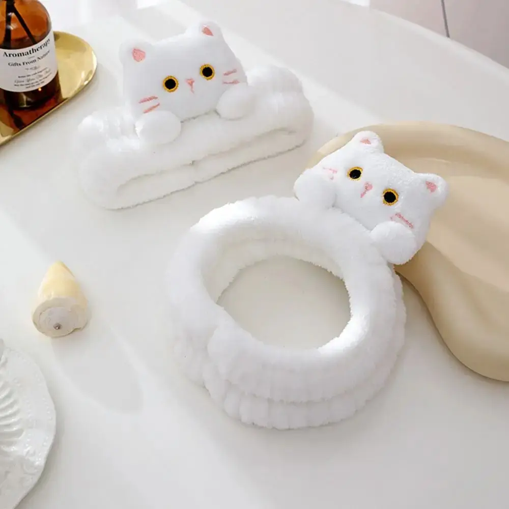 Cartoon Cute Cat Coral Fleece Head Bands ElasticMakeup Wash Face Hairbands Soft Traceless Facial Spa Headwear Hair Accessories