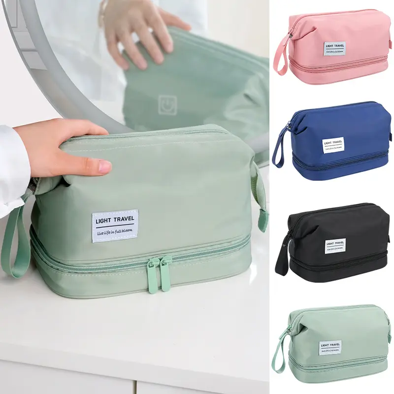 Travel Portable Cosmetic Brush Bag Large Capacity Double Layer Waterproof Makeup Pouch Women Storage Bag Toiletries Organizer