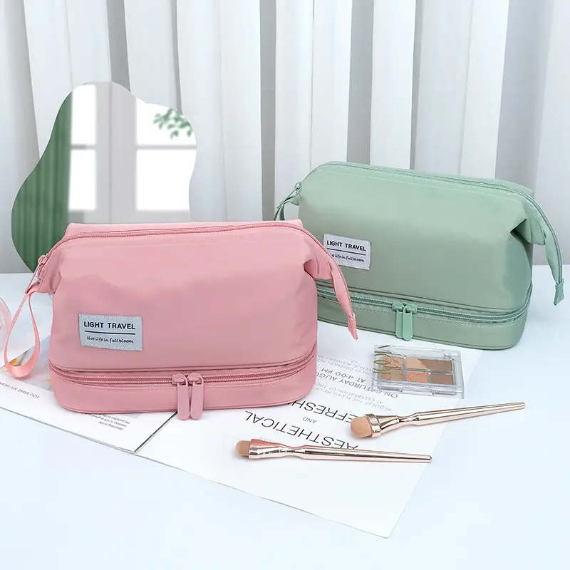 Travel Portable Cosmetic Brush Bag Large Capacity Double Layer Waterproof Makeup Pouch Women Storage Bag Toiletries Organizer