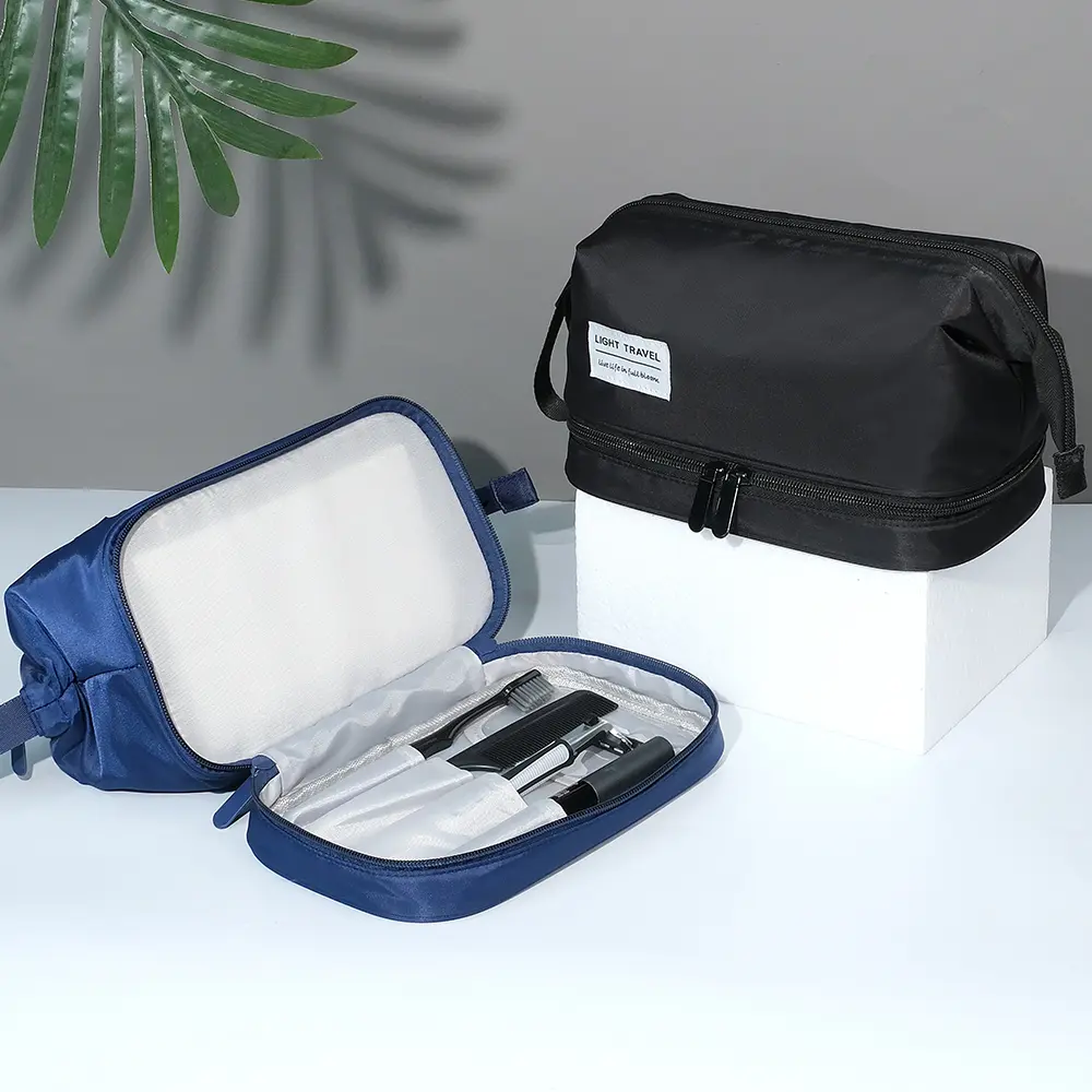 Travel Portable Cosmetic Brush Bag Large Capacity Double Layer Waterproof Makeup Pouch Women Storage Bag Toiletries Organizer