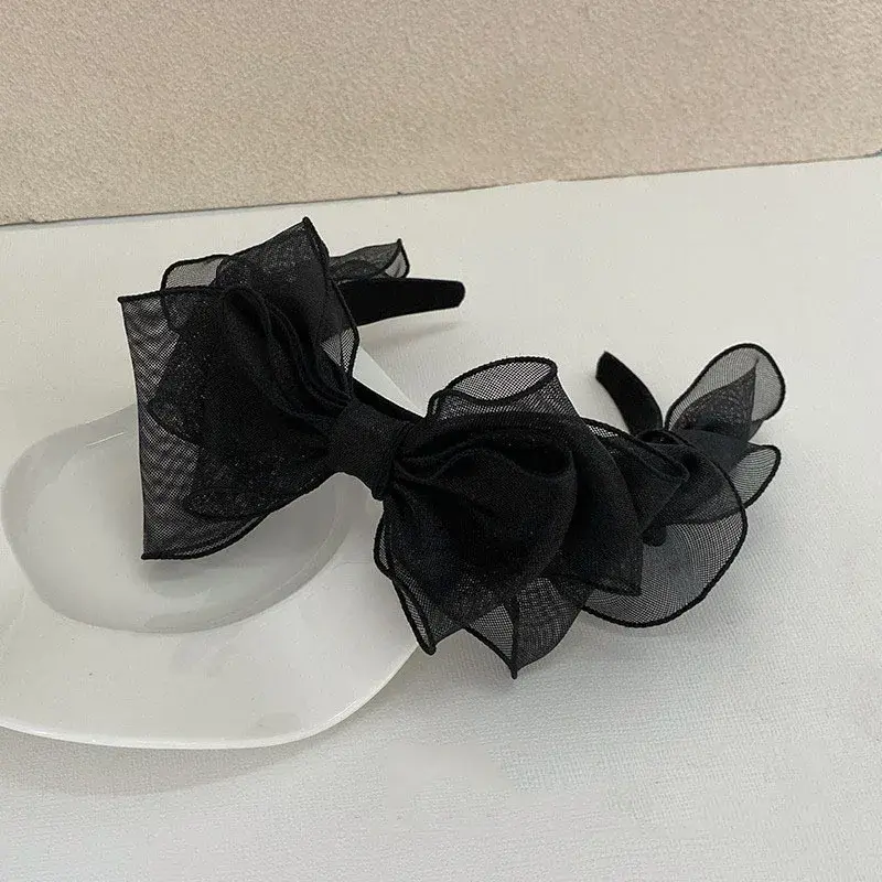 Fashion Black Mesh Big Bow Headband for Women Elegant Bow Hairband Korean Fairy Hair Hoop Sweet Girls Hair Accessories